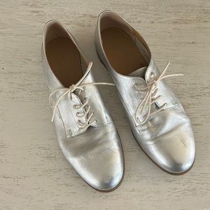 Silver leather oxfords 38